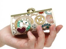 画像5: 時の歯車＜青緑＞ リップも入るハートまちの小物入れ（金唐柄） (5)