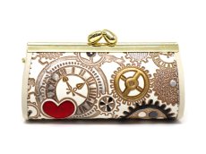 画像1: 時の歯車＜赤黒＞ リップも入るハートまちの小物入れ（金唐柄） (1)