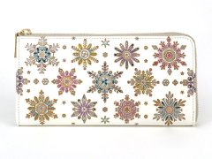 【限定Item】雪の結晶 L字ファスナーの長財布（金唐柄）［t］