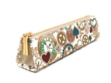 画像2: 時の歯車＜青緑＞ 三角マチのペンケース（金唐柄） (2)