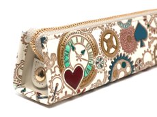 画像3: 時の歯車＜青緑＞ 三角マチのペンケース（金唐柄） (3)