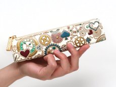 画像4: 時の歯車＜青緑＞ 三角マチのペンケース（金唐柄） (4)