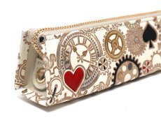 画像3: 時の歯車＜赤黒＞ 三角マチのペンケース（金唐柄） (3)