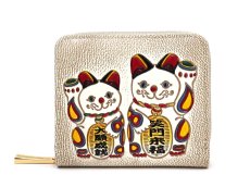 画像1: 招き猫 二つ折りファスナーミニ財布［t］ (1)
