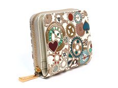 画像2: 時の歯車＜青緑＞ 二つ折りファスナーミニ財布（金唐柄）［t］ (2)