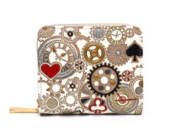 時の歯車＜赤黒＞ 二つ折りファスナーミニ財布（金唐柄）［t］