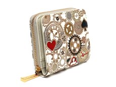 画像2: 時の歯車＜赤黒＞ 二つ折りファスナーミニ財布（金唐柄）［t］ (2)