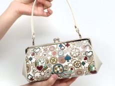 画像4: 【限定Item】時の歯車＜青緑＞ がま口ハンドルクラッチ (金唐柄) (4)