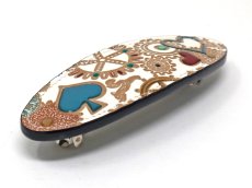 画像2: 時の歯車＜青緑＞ バレッタ（金唐柄）［t］ (2)