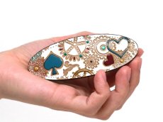 画像4: 時の歯車＜青緑＞ バレッタ（金唐柄）［t］ (4)