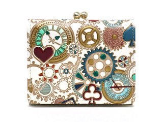 文庫屋「大関」 時の歯車＜赤黒＞ 三つ折りミニ財布（金唐柄）［t］