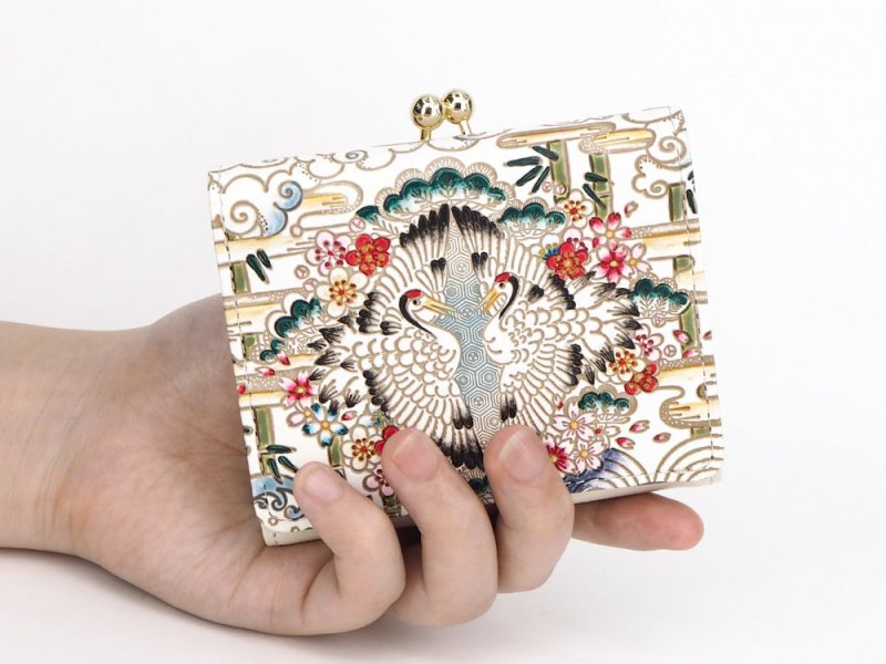 帯リメイク✴︎３ウェイリュック✴︎鳳凰✴︎ミニ財布セット✴︎192 むかい鶴 三つ折りミニ財布 (絢爛柄)［t］