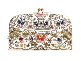 【新品 未使用】箱付き美品　文庫屋大関☆ 天溝がま口 花菱 更紗菊 天溝がま口［t］