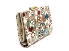 画像2: 時の歯車＜青緑＞ 箱まち口金付き札入れ（金唐柄）［t］ (2)