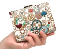 画像4: 時の歯車＜青緑＞ 箱まち口金付き札入れ（金唐柄）［t］ (4)