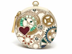 時の歯車＜青緑＞ マカロンポーチ（金唐柄）［t］